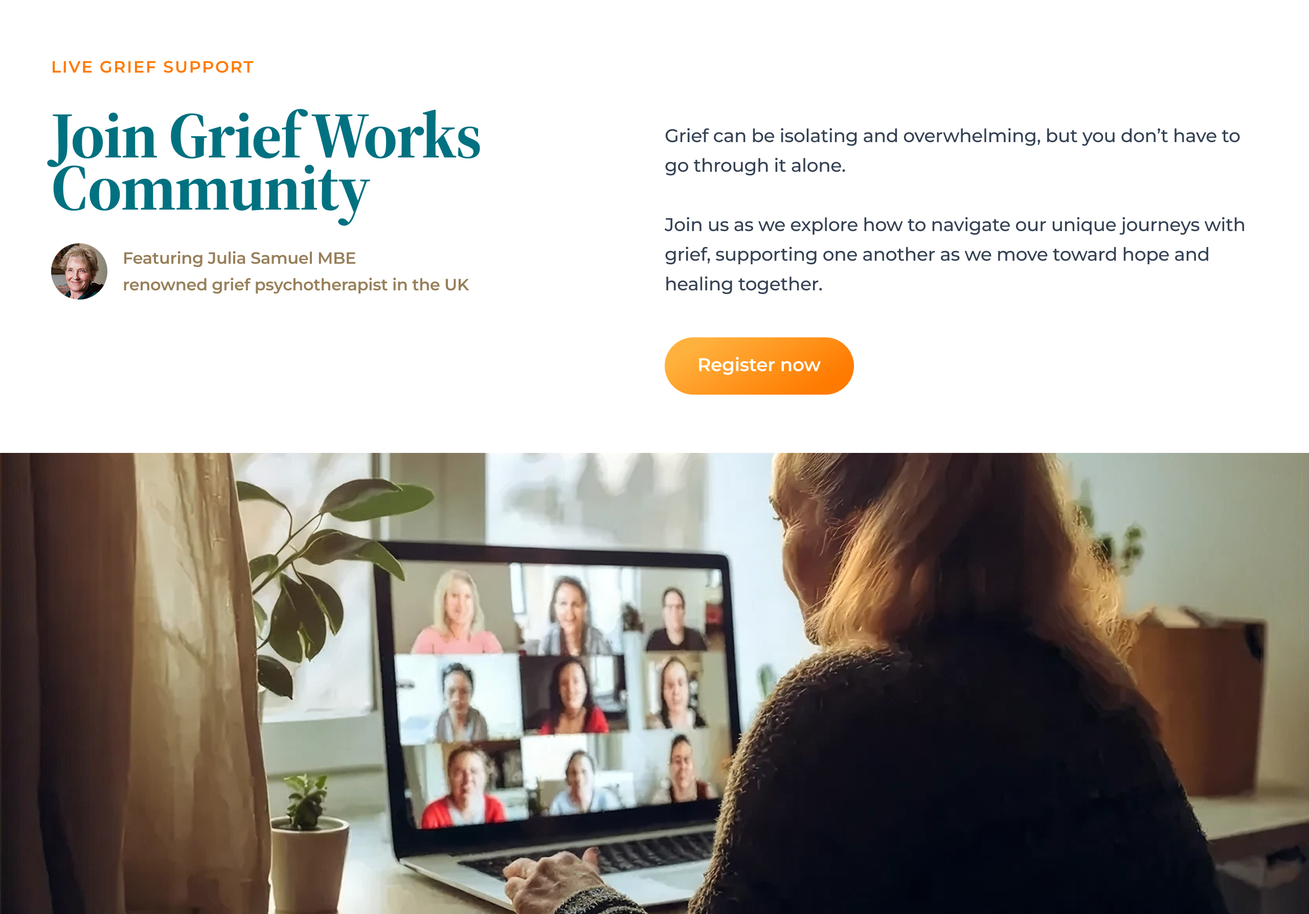 The session’s page on the Grief Works site, with a register button.